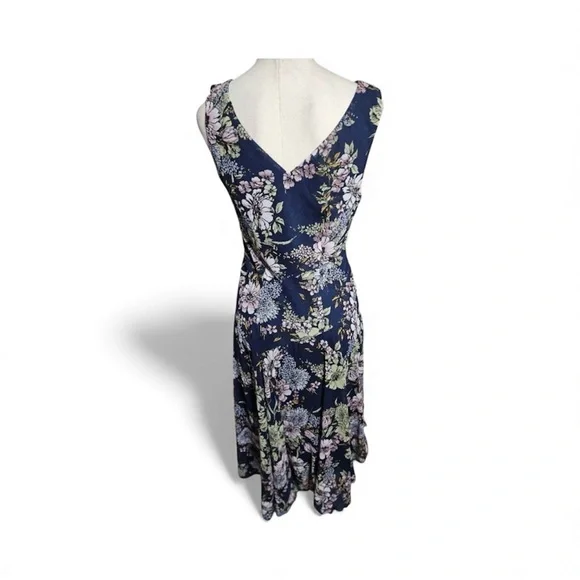 Connected Apparel Navy Floral Midi Boho Style Dress 6 - Picture 3 of 4